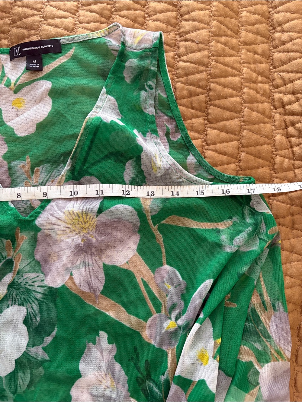 INC Green Floral Flowy Tank Handkerchief Hem Sleeveless Tunic M - Picture 5 of 6
